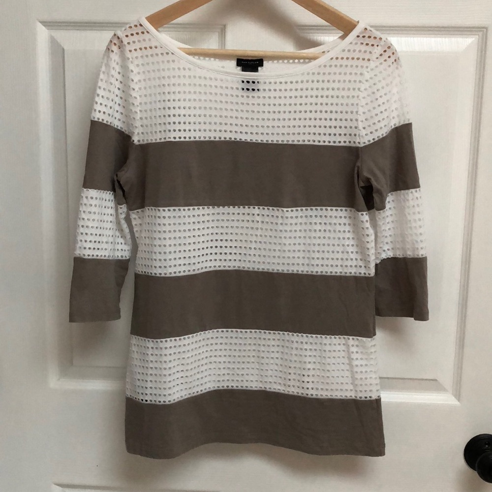 Ann Taylor Tan and White Striped Shirt